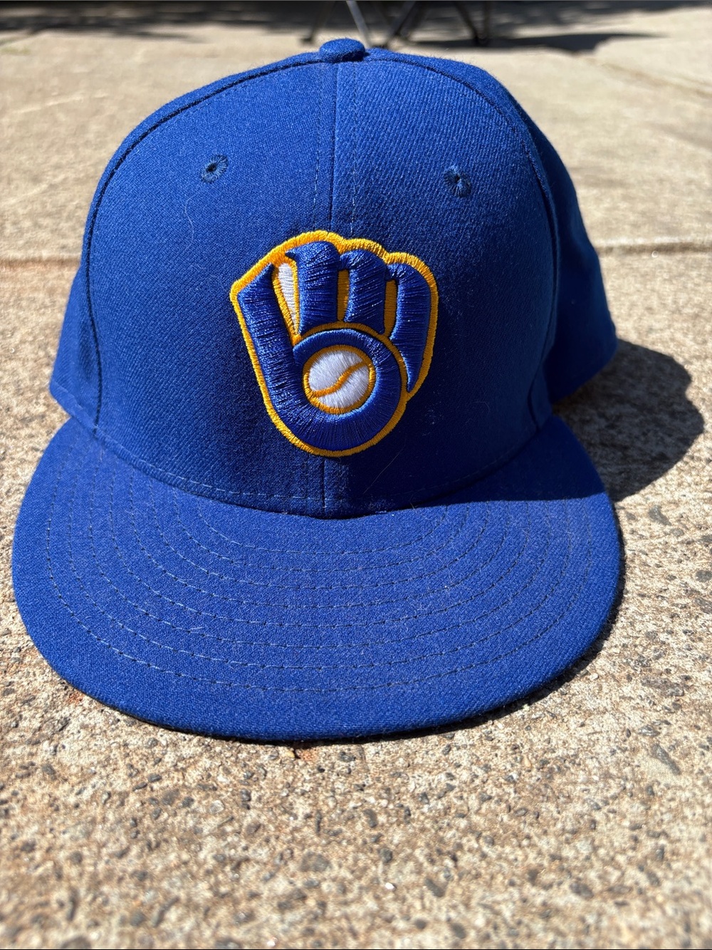 New Era Royal Blue Milwaukee Brewers Fitted Hat with Yellow Logo